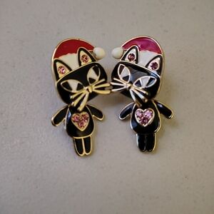 Betsey Johnson Black and Pink Cat Earrings